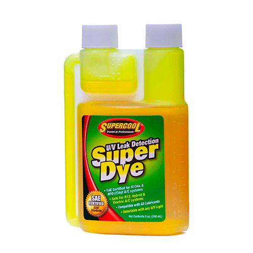 DETECTOR DE FUGAS CON TINTE ULTRAVIOLETA SUPER DYE 8OZ - SUPERCOOL